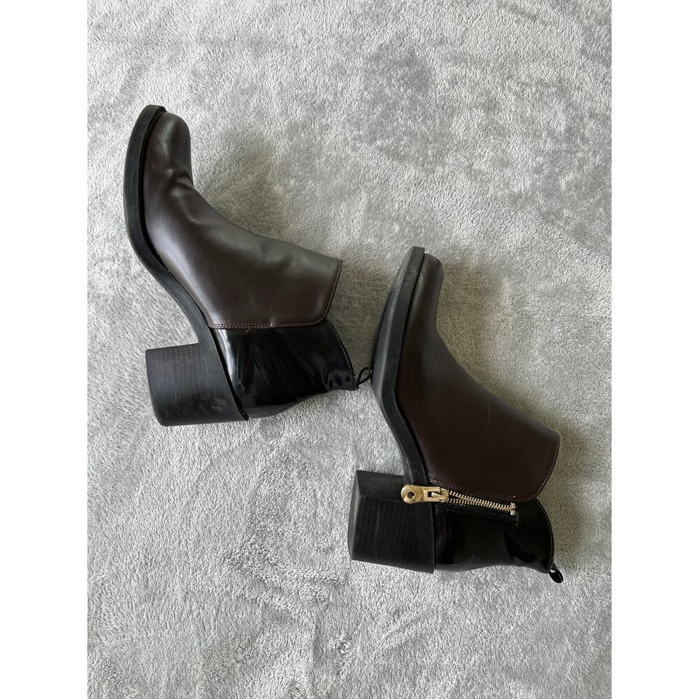 Zara Two Toned Ankle Boots EU 40 US 9 Brown Black‎ Zipper Moto Stacked Heel - Picture 10 of 14